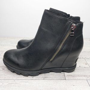 NWT SOREL Joan of Artic Wedge ll Zip Bootie Wedge size 8.5 BLACK